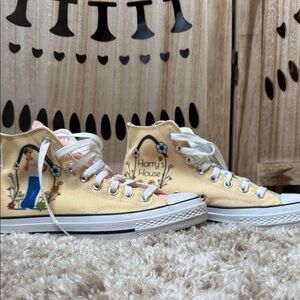 Custom High-Top Sneakers with Floral Design Harry Styles theme